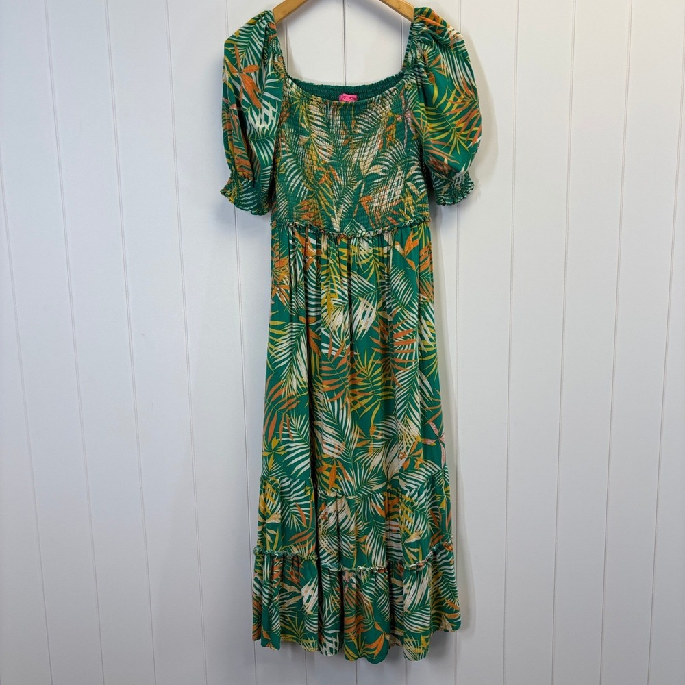 Vintage Betsey Johnson Y2K Milkmaid Tropical Maxi Dress Women Size L Cottage